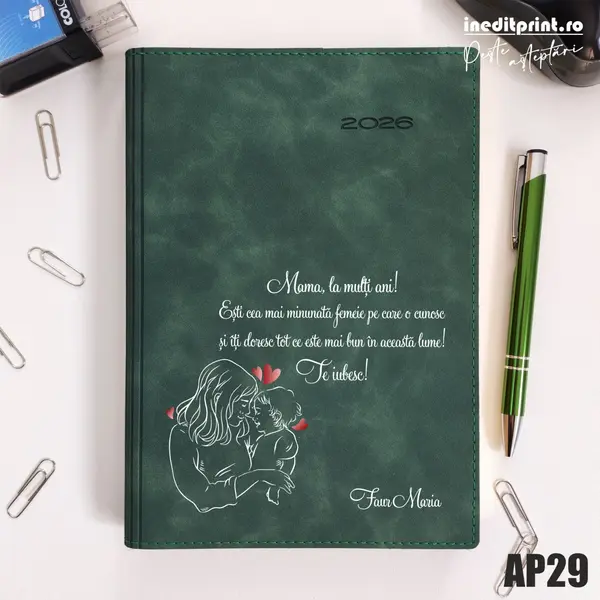 Agenda personalizata 2026 Te iubesc, mama AP29 DELUXE PREMIUM, Chia Suple Verde