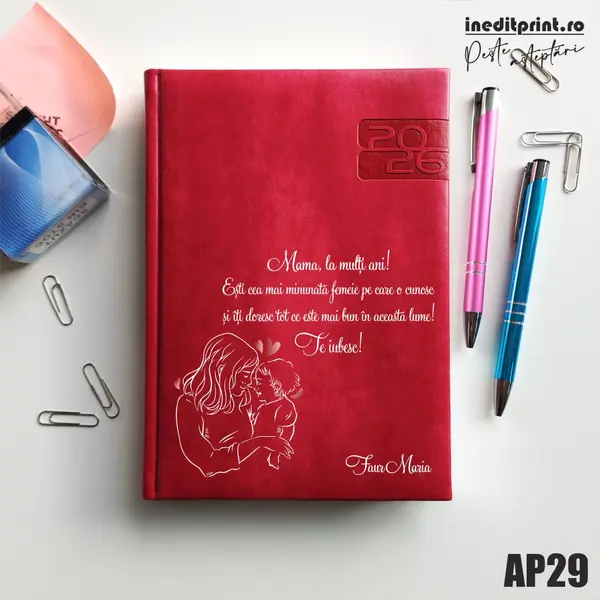 Agenda personalizata 2026 Te iubesc, mama AP29 DELUXE PREMIUM, Narni Fucsia