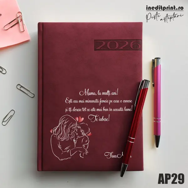 Agenda personalizata 2026 Te iubesc, mama AP29 DELUXE PREMIUM, Teano Bordo