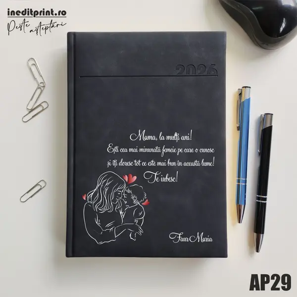 Agenda personalizata 2026 Te iubesc, mama AP29 DELUXE PREMIUM, Chia Negru