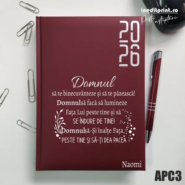 Agenda personalizata 2026 Verset Numeri 6:24-26 APC3 DATATA RT, Bordo