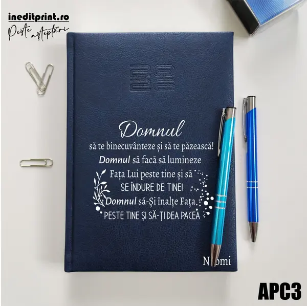 Agenda personalizata 2026 Verset Numeri 6:24-26 APC3 DELUXE PREMIUM, Chiavenna Albastru