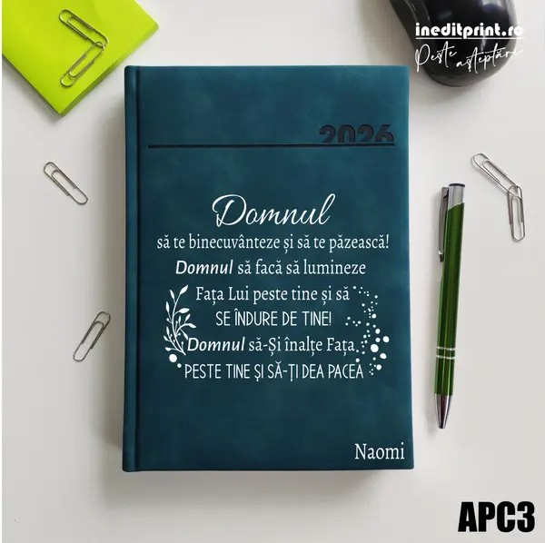 Agenda personalizata 2026 Verset Numeri 6:24-26 APC3 DELUXE PREMIUM, Chia Verde Petrol