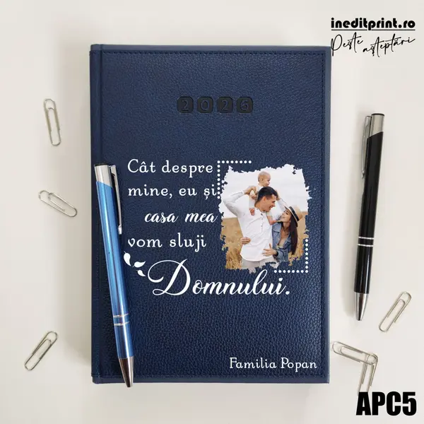 Agenda personalizata 2026 Vom sluji Domnului APC5 DELUXE PREMIUM, Alghero Albastru