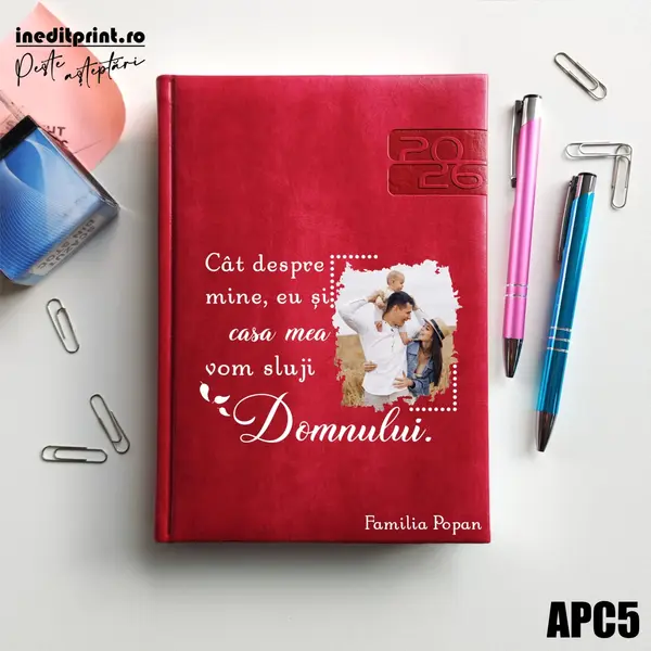 Agenda personalizata 2026 Vom sluji Domnului APC5 DELUXE PREMIUM, Narni Fucsia