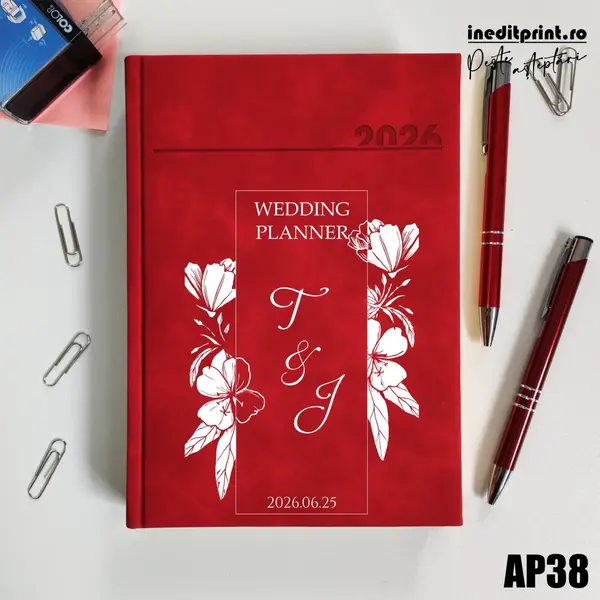 Agenda personalizata 2026 Wedding Planner AP38 DELUXE PREMIUM, Chia Rosu