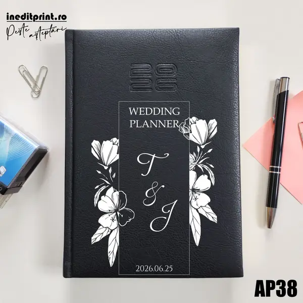 Agenda personalizata 2026 Wedding Planner AP38 DELUXE PREMIUM, Chiavenna Negru