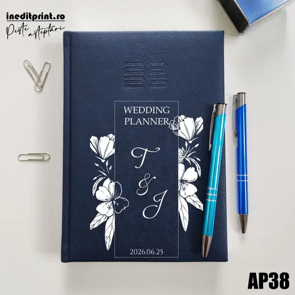 Agenda personalizata 2026 Wedding Planner AP38 DELUXE PREMIUM, Chiavenna Albastru