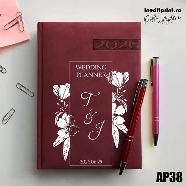 Agenda personalizata 2026 Wedding Planner AP38 DELUXE PREMIUM, Teano Bordo