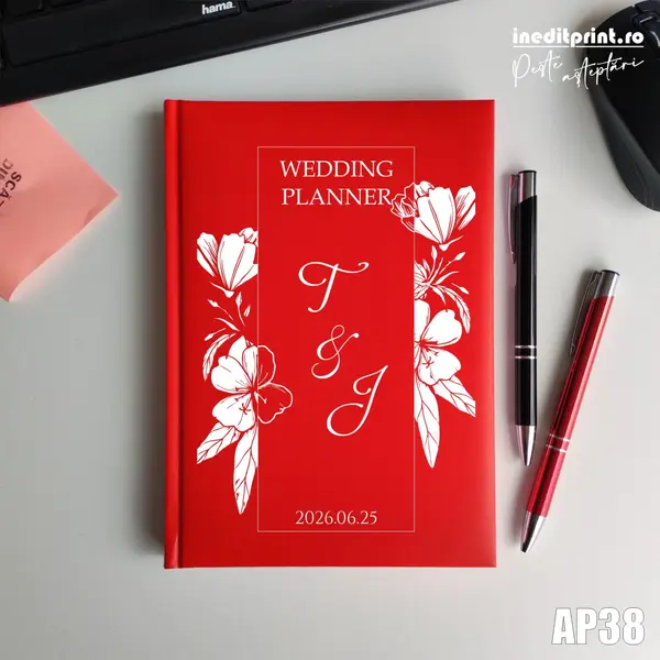 Agenda personalizata 2026 Wedding Planner AP38 NEDATATA RT, Rosu