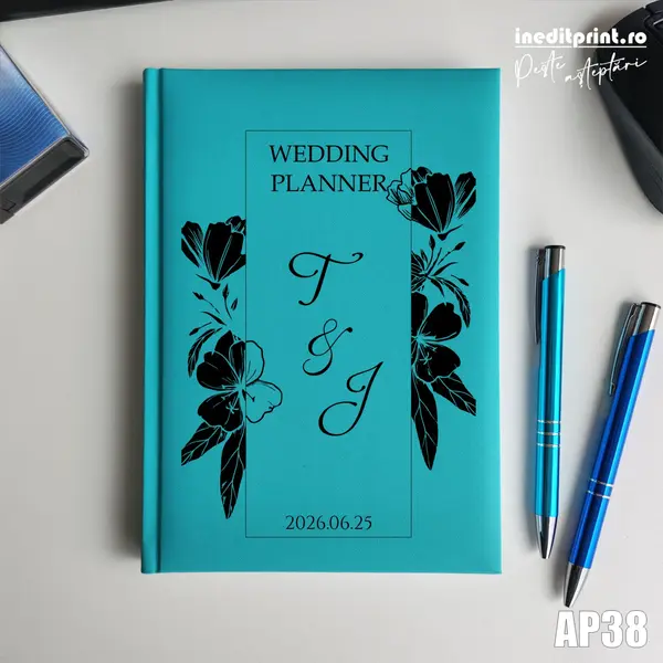 Agenda personalizata 2026 Wedding Planner AP38 NEDATATA RT, Turcoaz