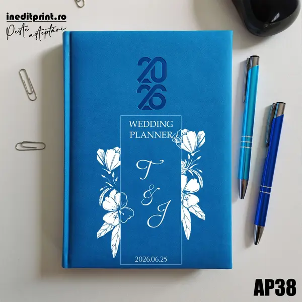 Agenda personalizata 2026 Wedding Planner AP38 STANDARD HT2, ALBASTRU DESCHIS