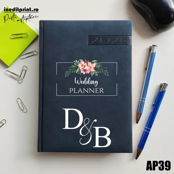 Agenda personalizata 2026 Wedding Planner AP39 DELUXE PREMIUM, Teano Albastru Inchis