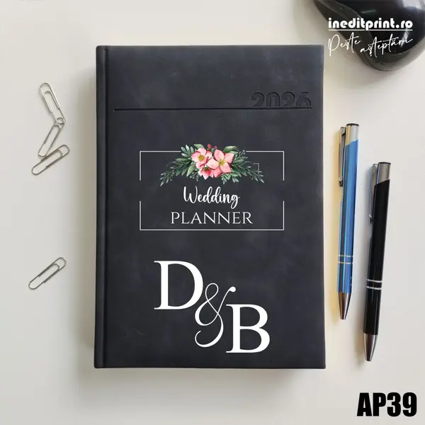 Agenda personalizata 2026 Wedding Planner AP39 DELUXE PREMIUM, Chia Negru