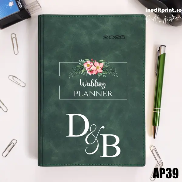 Agenda personalizata 2026 Wedding Planner AP39 DELUXE PREMIUM, Chia Suple Verde