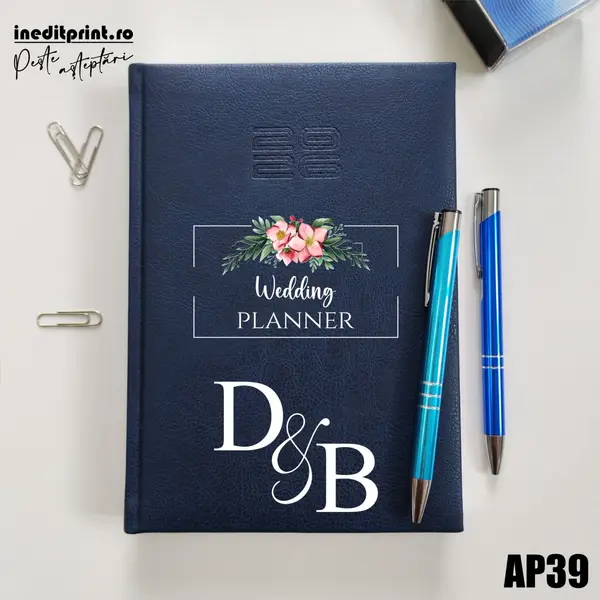 Agenda personalizata 2026 Wedding Planner AP39 DELUXE PREMIUM, Chiavenna Albastru