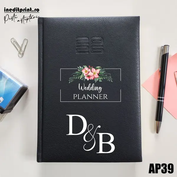 Agenda personalizata 2026 Wedding Planner AP39 DELUXE PREMIUM, Chiavenna Negru