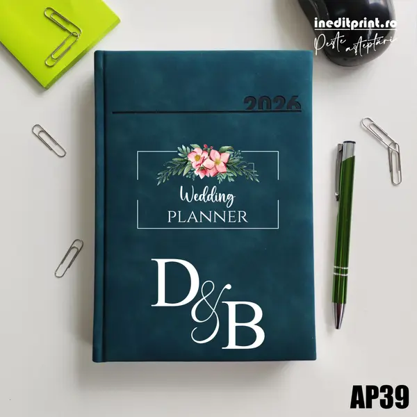 Agenda personalizata 2026 Wedding Planner AP39 DELUXE PREMIUM, Chia Verde Petrol