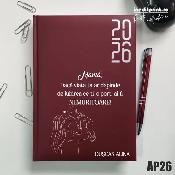 Agenda personalizata 2026 Ziua mamei AP26 DATATA RT, Bordo