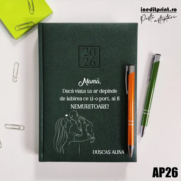 Agenda personalizata 2026 Ziua mamei AP26 DELUXE H, Edolo Verde