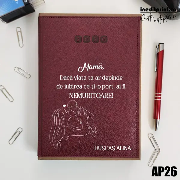 Agenda personalizata 2026 Ziua mamei AP26 DELUXE PREMIUM, Alghero Bordo