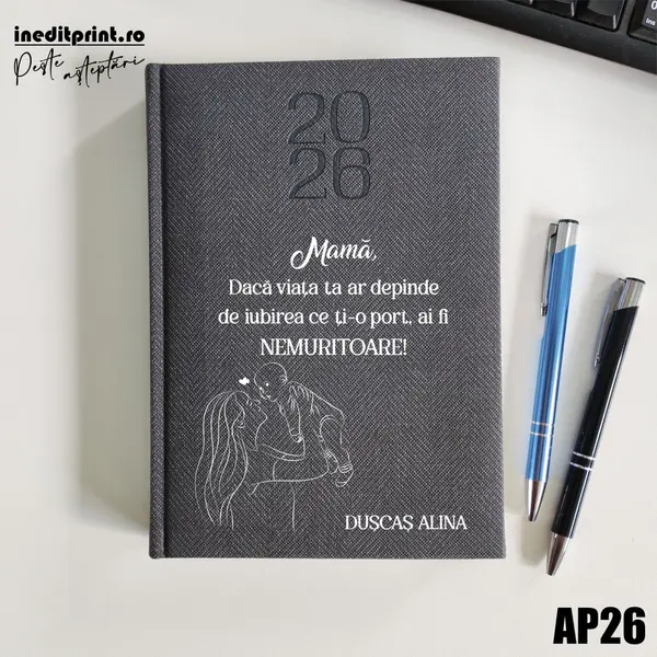 Agenda personalizata 2026 Ziua mamei AP26 DELUXE PREMIUM, Bard Gri