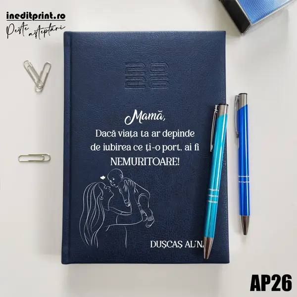 Agenda personalizata 2026 Ziua mamei AP26 DELUXE PREMIUM, Chiavenna Albastru