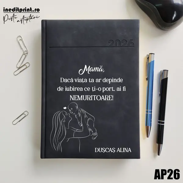 Agenda personalizata 2026 Ziua mamei AP26 DELUXE PREMIUM, Chia Negru