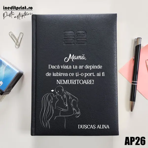 Agenda personalizata 2026 Ziua mamei AP26 DELUXE PREMIUM, Chiavenna Negru