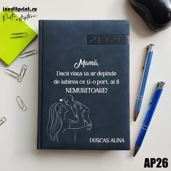 Agenda personalizata 2026 Ziua mamei AP26 DELUXE PREMIUM, Teano Albastru Inchis