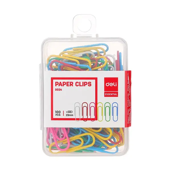 Agrafe metal 29 mm color 100 buc/cut plastic Deli Agrafe metal 29 mm color 100 buc/cut plastic Deli
