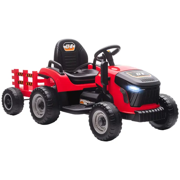 AIYAPLAY 2 în 1 Tractor Electric pentru Copii 3-8 Ani cu Remorcă Detașabilă, Telecomandă, Muzică, Lumini, Roșu | Aosom Romania