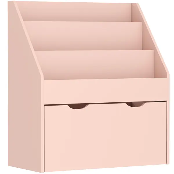 AIYAPLAY Bibliotecă pentru copii Multi-depozitare cu 3 niveluri de rafturi și un sertar, 62,5L x 30l x 70H cm, roz | Aosom Romania