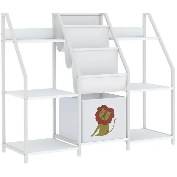 AIYAPLAY Bibliotecă și Organizator de Jucării pentru Copii, Metal, PAL, 93 x 30 x 76 cm, Alb | Aosom Romania