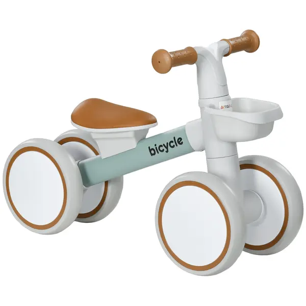AIYAPLAY Bicicletă de Echilibru Copii 4 roți șa reglabilă, ghidon ergonomic aliaj aluminiu PP, copil 1-3 ani, Gri Maro Verde | Aosom Romania