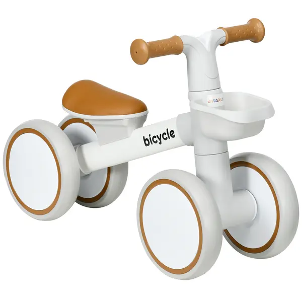 AIYAPLAY Bicicletă de echilibru pentru copii 4 roți șa reglabilă, ghidon ergonomic aliaj aluminiu, PP, copii 1-3 ani - Maro Alb | Aosom Romania