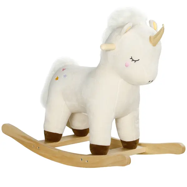 AIYAPLAY Cal Balansoar pentru Copii 2-4 Ani în Formă de Unicorn cu Sunete și Înveliș Moale, 63x33x56 cm, Alb | Aosom Romania