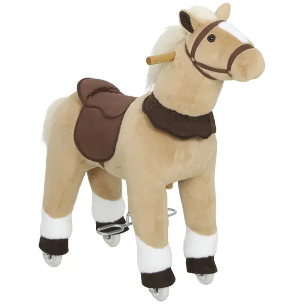 AIYAPLAY Cal de legănat animal de legănat pe roți cu șa și ham pentru copii 3-5 ani 72 x 32 x 80 cm maro | Aosom Romania