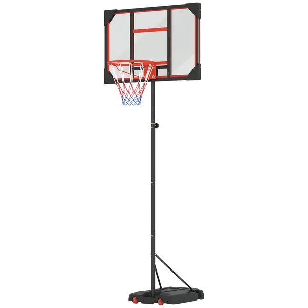 AIYAPLAY Coș de baschet pentru copii, coș de baschet pentru exterior pentru copii, ajustabil între 210-260 cm, cu role, peste 6 ani, Roșu | Aosom Romania