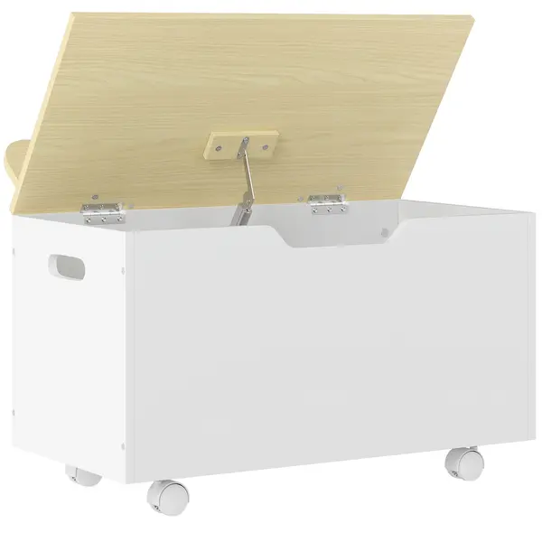 AIYAPLAY Cufăr de jucării pentru copii pe roți, cutie de depozitare pentru copii cu capac rabatabil, 59 x 30 x 53 cm, alb | Aosom Romania