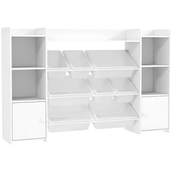 AIYAPLAY Dulap pentru jucării pentru copii cu 8 recipiente detașabile și dulapuri, 140x30x90 cm, alb | Aosom Romania