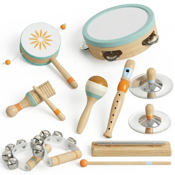 AIYAPLAY Instrumente Muzicale pentru Copii, Jucării Muzicale Montessori din Lemn pentru Copii 3+, Set de Percuție cu Tamburină și Maracas, Cadou pentru Fete și Băieți | Aosom Romania