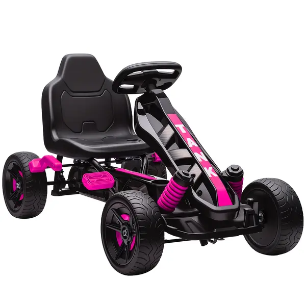 AIYAPLAY Kart cu pedale pentru copii, karting copii 3-6 ani cu ambreiaj automat, frână, roți EVA antiderapante, roz | Aosom Romania