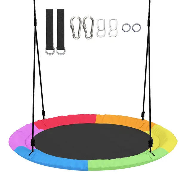 AIYAPLAY Leagăn de Copac, Leagăn Tip Cuib pentru Copii Ø120 cm cu Frânghii Reglabile și Curele, Joacă în Aer Liber pentru Copii 3-8 Ani, Capacitate 300 kg, Multicolor | Aosom Romania