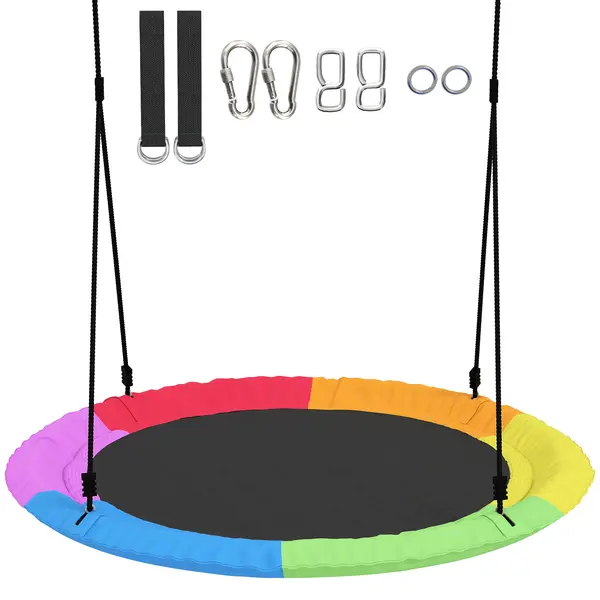 AIYAPLAY Leagăn Tip Cuib pentru Copii Ø100 cm, Leagăn de Copac cu Corzi Reglabile și Curele, Joc de Exterior pentru Copii 3-8 Ani, Capacitate 300 kg, Multicolor | Aosom Romania