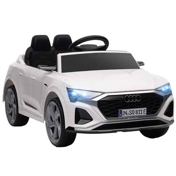 AIYAPLAY Mașină Electrică pentru Copii, 12V Audi Q8, 3-5 km/h, Telecomandă, Faruri, Muzică, Alb | Aosom Romania