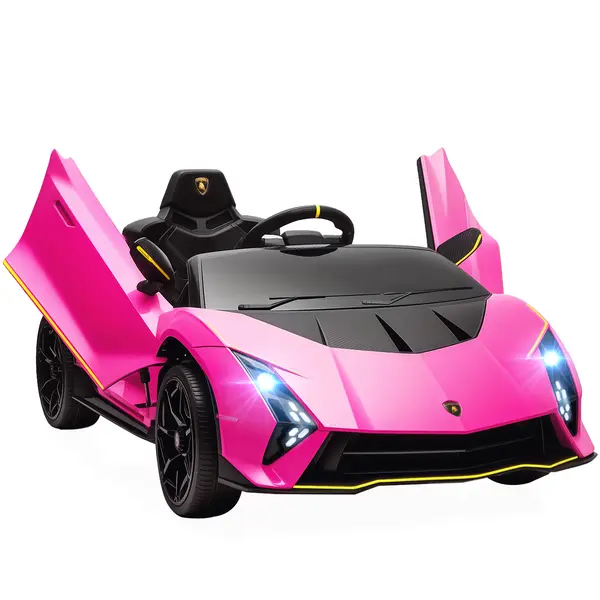 AIYAPLAY Mașină Electrică pentru Copii 3-6 Ani 12V Lamborghini Autentica, 2 Motoare, Uși Tip Foarfecă, Suspensii, Roz | Aosom Romania