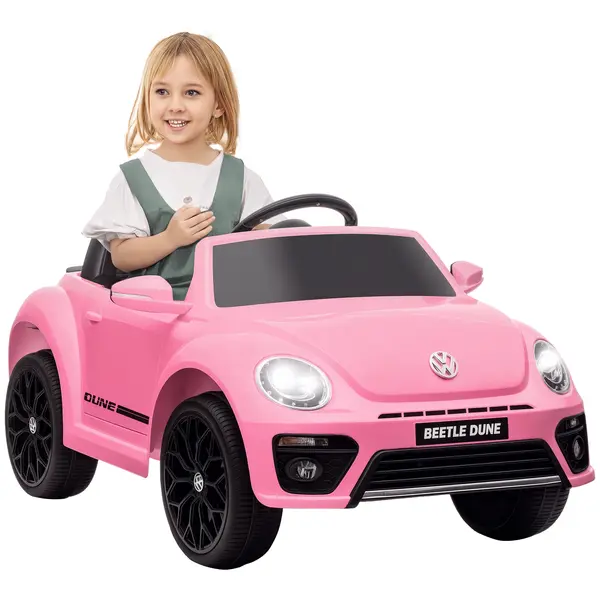 AIYAPLAY Mașină electrică pentru copii, VW Beetle, 3-5 km/h, cu telecomandă & muzică, roz | Aosom Romania
