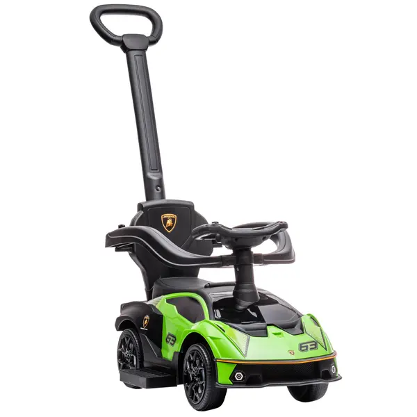 AIYAPLAY Mașinuță Lamborghini pentru Copii 2 în 1 cu Mâner și Bară de Siguranță, 86.5x40x89.5 cm, Verde | Aosom Romania