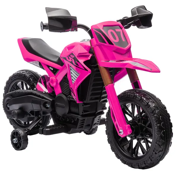 AIYAPLAY Moto cross electrică pentru copii 3-8 ani, baterie 6 V, 2 motoare, claxon și roți de antrenament, încărcare 30KG, roz | Aosom Romania